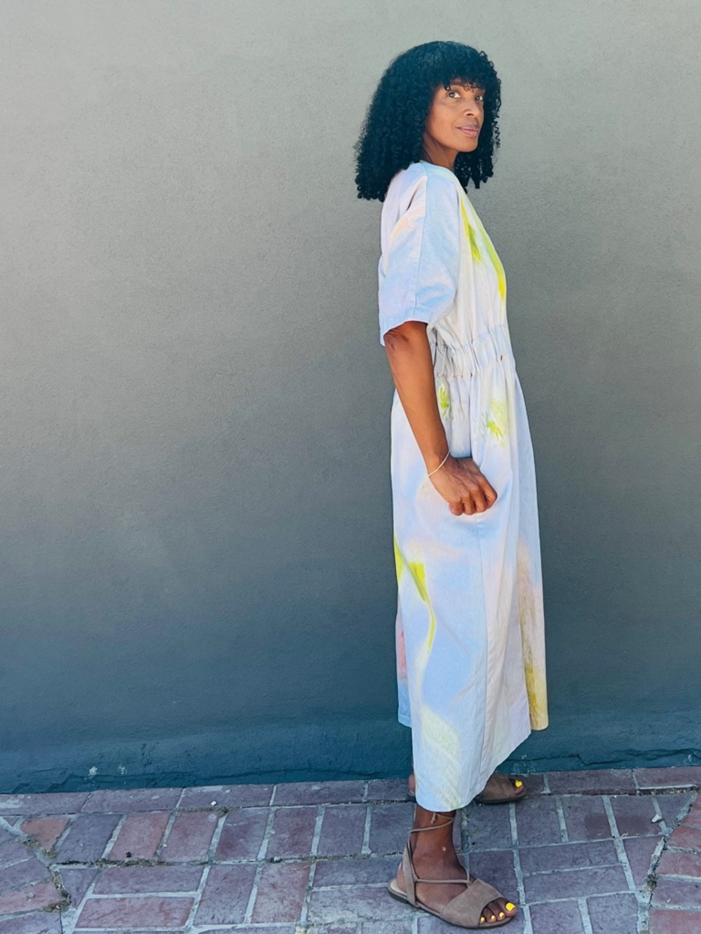 Light Blue Pastel Watercolor Jumpsuit with Elastic Waist. Has Pockets!